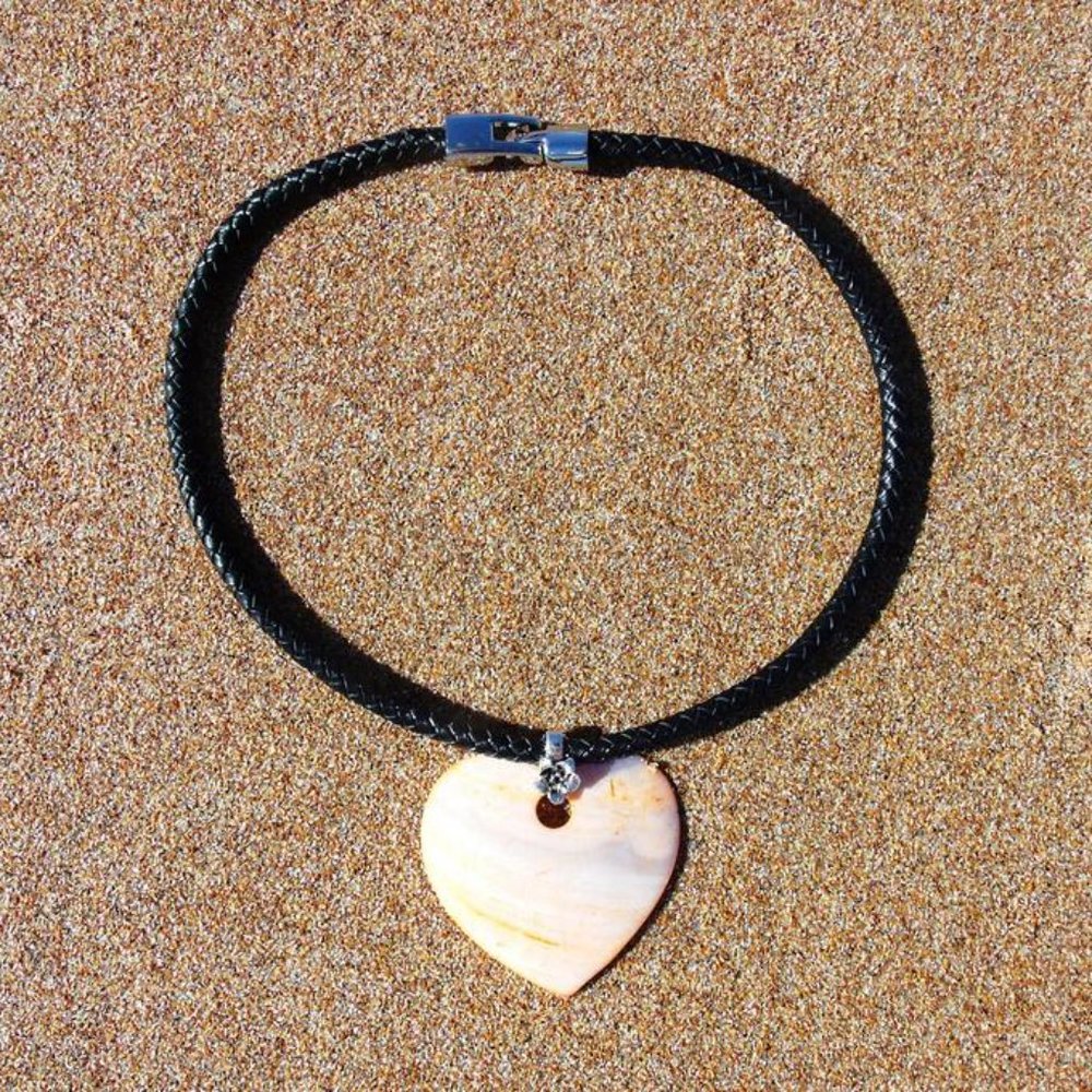 OOAK Tangerine Shell Heart and Black Necklace